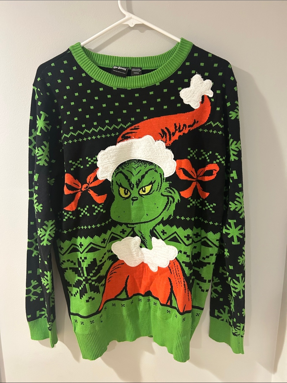 Dr. Seuss Grinch Holiday Crewneck Sweater - Green, Red, White